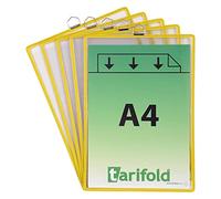 Tarifold Es 154504 - Pack de 5 Fundas Bolsas A4 porta-anuncios y documentos con anilla metálica para colgar, PVC marco resistente, color Amarillo