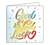 Tarjeta cuadrada dorada de Goodbye and Good Luck para el inicio de la buena suerte para la posterior jubilación