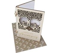 Tarjeta de 5º aniversario de boda de madera con pareja amorosa en un puente tallado detallado 5 quinto regalo (aniversario de 5 años)