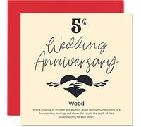 Tarjeta de 5º aniversario para marido, esposa, novio, novia, 5º aniversario de boda, tarjeta de aniversario de boda de madera para mujeres, hombres, ella, él, tarjetas de felicitación de 145 mm x 145