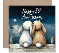 Tarjeta de 56 aniversario para mujeres y hombres, conejitos abrazados, tarjeta de feliz aniversario de 56 años para pareja, marido, compañero, esposa, tarjetas de felicitación de aniversario de boda