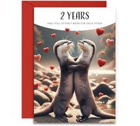 Tarjeta de aniversario de 2 años - Otterly in Love - Tarjeta de segundo aniversario - Tarjeta de tamaño A5 con sobre rojo
