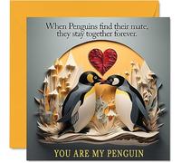Tarjeta de aniversario de San Valentín con pingüinos para siempre, bonita tarjeta romántica para novia, novio, esposa, marido, pareja, amigo, él, ella, 145 mm x 145 mm, tarjetas de felicitación de