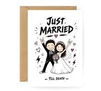 Tarjeta de boda divertida de Rock - Just Married Till Death - Tarjeta de felicitación de boda para rockeros y amantes del metal - Tarjeta de boda alternativa con sobre, tamaño A6 para novios