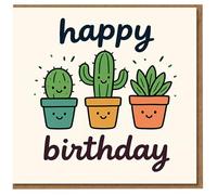 Tarjeta de cactus de feliz cumpleaños, bonita ilustración de macetas suculentas, divertida tarjeta de felicitación para amigos, mamá, papá, él o ella