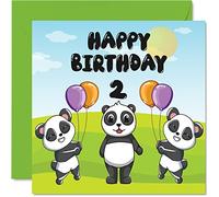 Tarjeta de cumpleaños de 2 años, unisex, fiesta de panda, tarjeta de feliz cumpleaños de 2 años, 145 mm x 145 mm, bonita tarjeta de felicitación para hijo, hija, hermano, hermana, nieto, nieta,