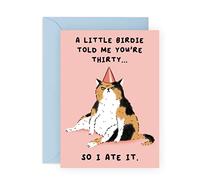 Tarjeta de cumpleaños de 30, A Little Birdie Told Me You're Thirty", divertidas tarjetas de cumpleaños para amigos, bonita tarjeta de cumpleaños de gato para hombre mujer, por Central 23