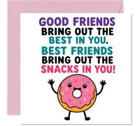 Tarjeta de cumpleaños juguetona - Amistad amante de los bocadillos - Lindo donut de dibujos animados con eslogan descarado - Garantizado para cosquillas a cualquier persona con un diente dulce