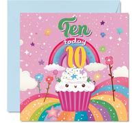 Tarjeta de cumpleaños número 10 para niña - Cupcake Rainbow - Tarjeta de feliz cumpleaños para niñas de 10 años, tarjetas de cumpleaños para niñas de 10 años, tarjeta de décimo cumpleaños, tarjeta de