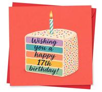 Tarjeta de cumpleaños número 17 para adolescente, niña o niño, diseño de pastel de cumpleaños número 17 con vela