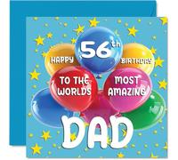 Tarjeta de cumpleaños número 56 para papá - World's Most Amazing Dad - Tarjeta de feliz cumpleaños número 56 para papá de parte de hijo e hija, 145 mm x 145 mm, 56 años, tarjetas de felicitación para