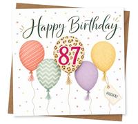 Tarjeta de cumpleaños número 87 para ella o él, diseño de globo de feliz cumpleaños con etiqueta de hurra, tarjeta de celebración colorida
