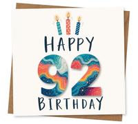 Tarjeta de cumpleaños número 92 para mamá, papá, abuelo, abuela, amigo o familia, diseño de vela colorida