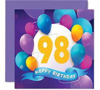 Tarjeta de cumpleaños número 98 para hombres y mujeres, fiesta de globos, tarjetas de feliz cumpleaños para hombre de 98 años, mujer, gran abuelo, abuela, abuela, abuela, abuela, abuela, abuela,