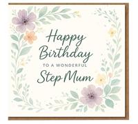 Tarjeta de cumpleaños para madrastra - Feliz cumpleaños a una maravillosa madrastra - diseño de corona floral de acuarela pastel