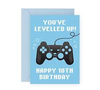 Tarjeta de felicitación de décimo cumpleaños para niños - «You've Levelled Up!» - 10 años - Tarjeta de felicitación azul para jugadores - Para niños - Regalo para hijo, nieto - por Central 23