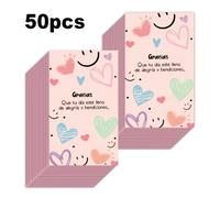 Tarjeta de gratitud española de 50 piezas, tarjeta de gratitud de estilo Graffiti dibujada a mano en color rosa, tarjeta decorativa para regalo de fiesta de cumpleaños, tarjeta de regalo 50pcs