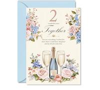 Tarjeta de segundo aniversario para hombres y mujeres, champán floral, tarjeta de feliz aniversario de 2 años para marido, pareja, esposa, novia, tarjetas de felicitación de aniversario de boda de 5 x