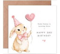 Tarjeta de segundo cumpleaños para niña, diseño de corazón de ganchillo rosa y conejo con sobre de papel kraft, tarjeta de recuerdo para hija, nieta, sobrina, 14 x 14 cm