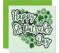 Tarjeta del día de San Patricio con texto en inglés "Happy St Patrick's Day", tarjetas irlandesas con corazones y trébol para mejor amigo, marido, esposa, hermano, hermana o pareja, 145 mm Paddys