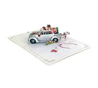 Tarjeta Desplegable Boda con Coche Vintage - Tarjeta de Felicitación 3D para Regalo de Boda, Detalle para Luna de Miel o Sobres de Dinero con Espacio para Mensaje Personalizado
