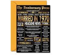 Tarjeta dorada de 56 aniversario para hombres y mujeres, periódico dorado casado en 1970-56 años, tarjeta de aniversario de boda para pareja, esposa, compañero, marido, tarjetas de felicitación de