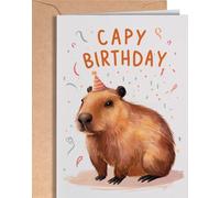 Tarjeta Felicitación de Cumpleaños para familiar o amigo - Bonita Tarjeta Feliz Cumpleaños Capybara Diseño - Tarjeta Regalo de Cumpleaños para niños, hijo, hija, amiga, amigo - NUM 328
