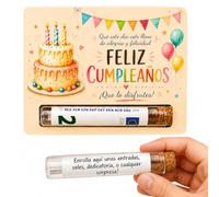 tarjeta regalo cumpleaños con tubo para dinero y vales, tarjeta cumpleaños colorida con pastel y globos, felicitación creativa para billetes, entradas, fiesta, fiesta, familiar o sorpresa mujer hombre