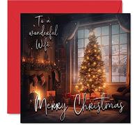 Tarjeta tradicional de Feliz Navidad - Feliz Navidad a la esposa - Tarjeta de Navidad de Feliz Navidad para esposa de toda la familia, 145 mm x 145 mm Single Merry Christmas Tarjetas de felicitación