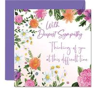 Tarjetas de condolencias pensando en ti, tarjetas de condolencias florales, tarjetas de duelo para adultos, sorry for your loss, tarjetas de felicitación de condolencias de flores de 145 mm x 145 mm
