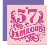 Tarjetas de cumpleaños número 57 para mujer, fabulosas, tarjeta de feliz cumpleaños para mujer de 57 años, hermana, hija, colega, tía, tarjetas de felicitación de cumpleaños de 145 mm