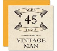 Tarjetas de cumpleaños vintage de 45 años para hombres, 45 años, divertida tarjeta de cumpleaños para colegas, padres, maridos, novios, tíos, hermanos y amigos, tarjetas de felicitación de 145 mm x