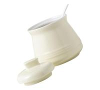 Tarro de Cerámica con Tapa para Café y Azúcar y Cuchara | Boca Ancha, Fondo Estable, Acabado Liso y Esmaltado, para Restaurante, Buffet y Cocina Doméstica