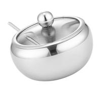 Tarro de Condimentos con Tapa de Acero Inoxidable y Vidrio 450ml y Cuchara | Plata, para Especias y Salsa de Acompañamiento en Casa o Buffet, Mantiene el Contenido Limpio y Libre de Polvo