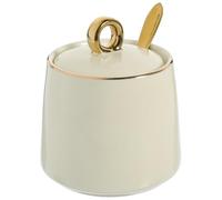 Tarro de Condimentos de Cerámica Blanco con Tapa y Cuchara | Acero Inoxidable y Cerámica, Diseño Simple y Superficie Lisa, para Cocina, Buffet y Café
