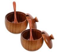 Tarro de Condimentos de Cocina con Tapa y Cuchara de Madera Marrón | Diseño Japonés de Madera Natural, para Sal y Azúcar, Uso en Encimera y Servicio Buffet