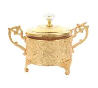 Tarro de Condimentos de Vidrio y Hierro Tapa, Dorado | Clásico Europeo, Boca Ancha para Servir y Colocar en Mesa, Uso en Restaurante y Buffet