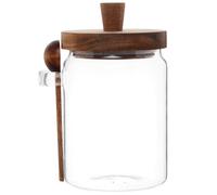 Tarro de vidrio con tapa y cuchara de madera de acacia