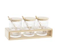 Tarro de vidrio creativo para condimentos de cocina,AZUCARERO con tapa de bambú y cuchara, sal, comino, azúcar, pimienta, aceite, herramientas para especias de hierbas, 3 unidades.28.5X10X13,5 300ML