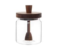Tarro de vidrio para la miel con tapa y cuchara de madera de acacia
