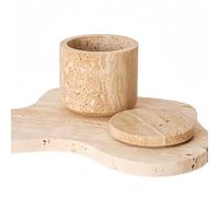 Tarros de Almacenamiento, 10 x 10 x 10 cm Recipiente para Bastoncillos de Algodón de Travertino Beige con Tapa Moderno Bote de Mármol para Bastoncillos de Algodón Cosméticos Joyas y Perfumes