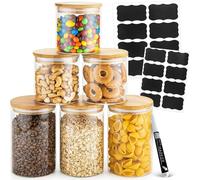 Tarros de almacenamiento reutilizables con tapa de bambú - Juego de 6 unidades - Herméticos, aptos para lavavajillas y microondas - Ideales para guardar alimentos, como recipiente para galletas, decor