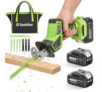 TaskStar Sierra Sable A Batería, Sierra Sable Inalámbricas con 2 baterías de 4,0 Ah, 0-3500SPM, 8 hojas de sierra de cambio rápido, luz LED, ideal para cortar