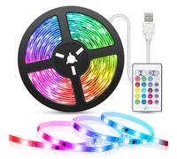 TASMOR Tira LED de 5 m USB, RGB LED TV, retroiluminación LED | 16 colores y 4 modos, barra de sincronización con música, tira de luz LED con mando a distancia para el hogar, TV, PC, etc