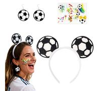 Tastetreasure Juego de 3 accesorios para fiesta de fútbol, diadema para fanáticos de la Copa del Mundo, aretes colgantes de pelota de fútbol y tatuajes temporales de victoria para disfraces del día