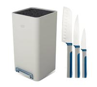 Tasty Juego de cuchillos con 3 cuchillos, 4 piezas, bloque universal con cerdas y soporte para tablet y teléfono móvil y cuchillos de acero inoxidable