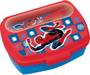 Tataway Sandwichera Marvel Red para niños de plástico Spiderman Spider-Man con cuchara y tenedor
