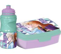 Tataway Set Disney de botella de 380 ml y sandwichería azul para niños en plástico Frozen con banda antideslizante y cierre de seguridad