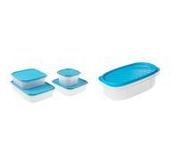 Tatay 1169000 - Set De 4 Contenedores De Alimentos Herméticos Cuadrados con Tapa Flexible A Presión Azul + 1163000 - Contenedor De Alimentos Hermético Ovalado con Tapa Flexible A Presión Azul