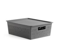 Tatay Cesta Almacenaje Plastico 12 L Bohol | Caja Organizadora con Tapa | Ventilación Óptima | Sistema Modular Apilable | Asas Integradas | Plástico Reciclado Libre BPA | 30x39x13,5 cm, Gris